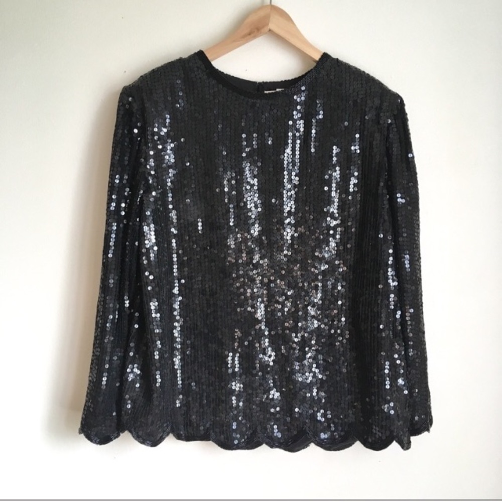Vintage Lord & Taylor black sequin beaded blouse